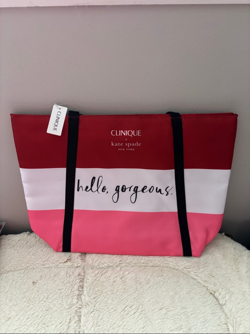 Clinique Pink, Red & White Striped 'hello, gorgeous.' Tote